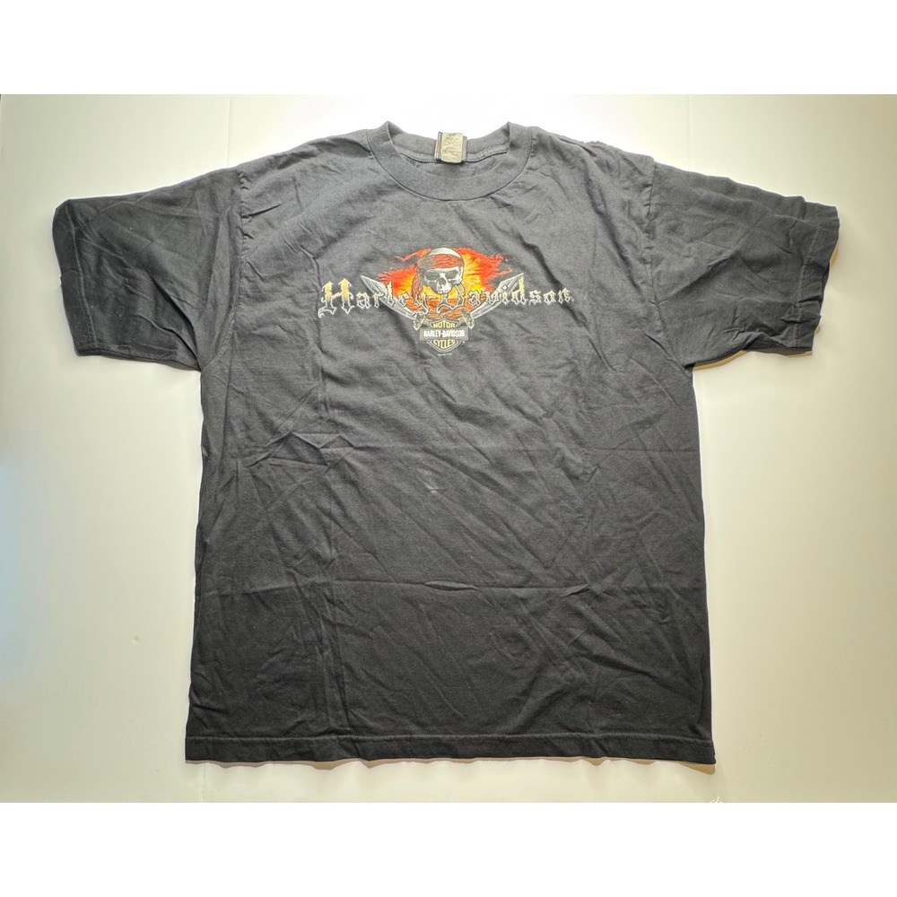 Vintage 2005 Harley Davidson San Juan Puerto Rico Pirate T-Shirt Mens 2XL Black